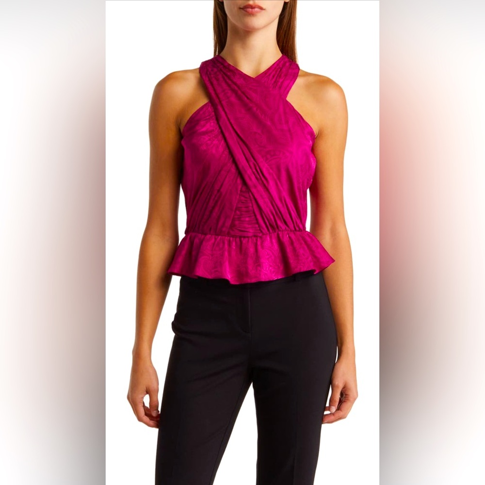 NWT Women’s Veronica Beard Kailani Silk Blend Crop Top, Bright Magenta, Unopened